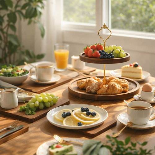 Elegant massief acaciahout Dessertstandaard, 2 Niveaus